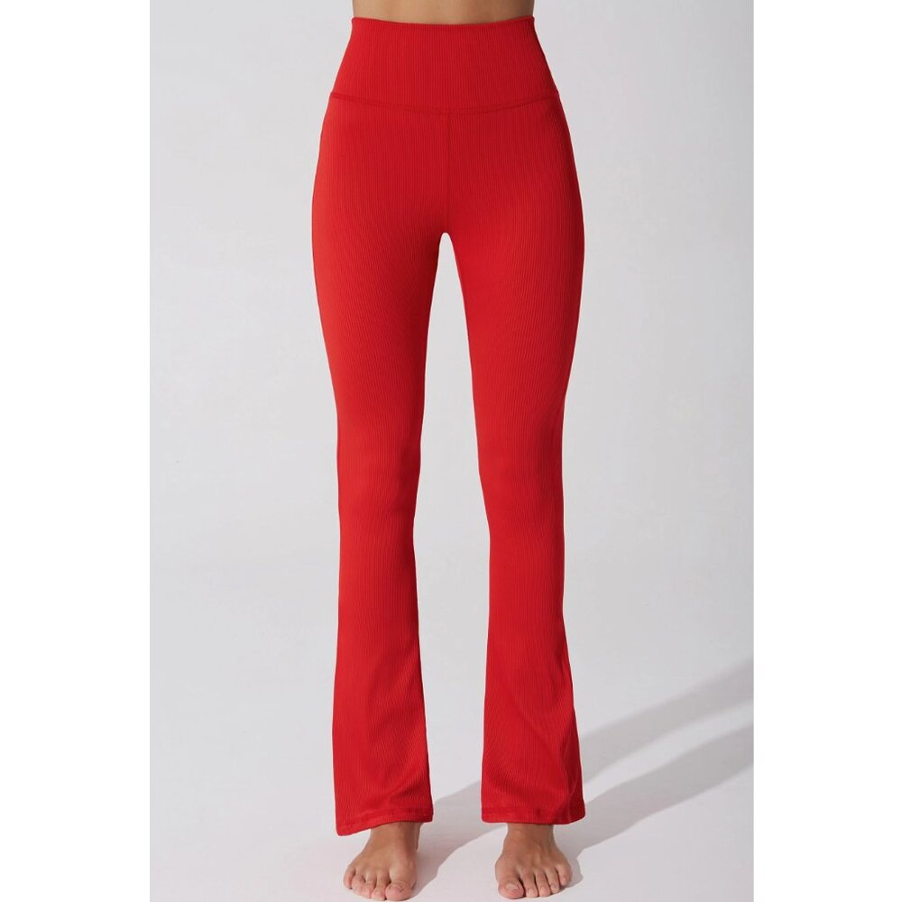 Year Of Ours Ribbed Flare Legging Red Ribbed Compression Flared Bellbottom XS